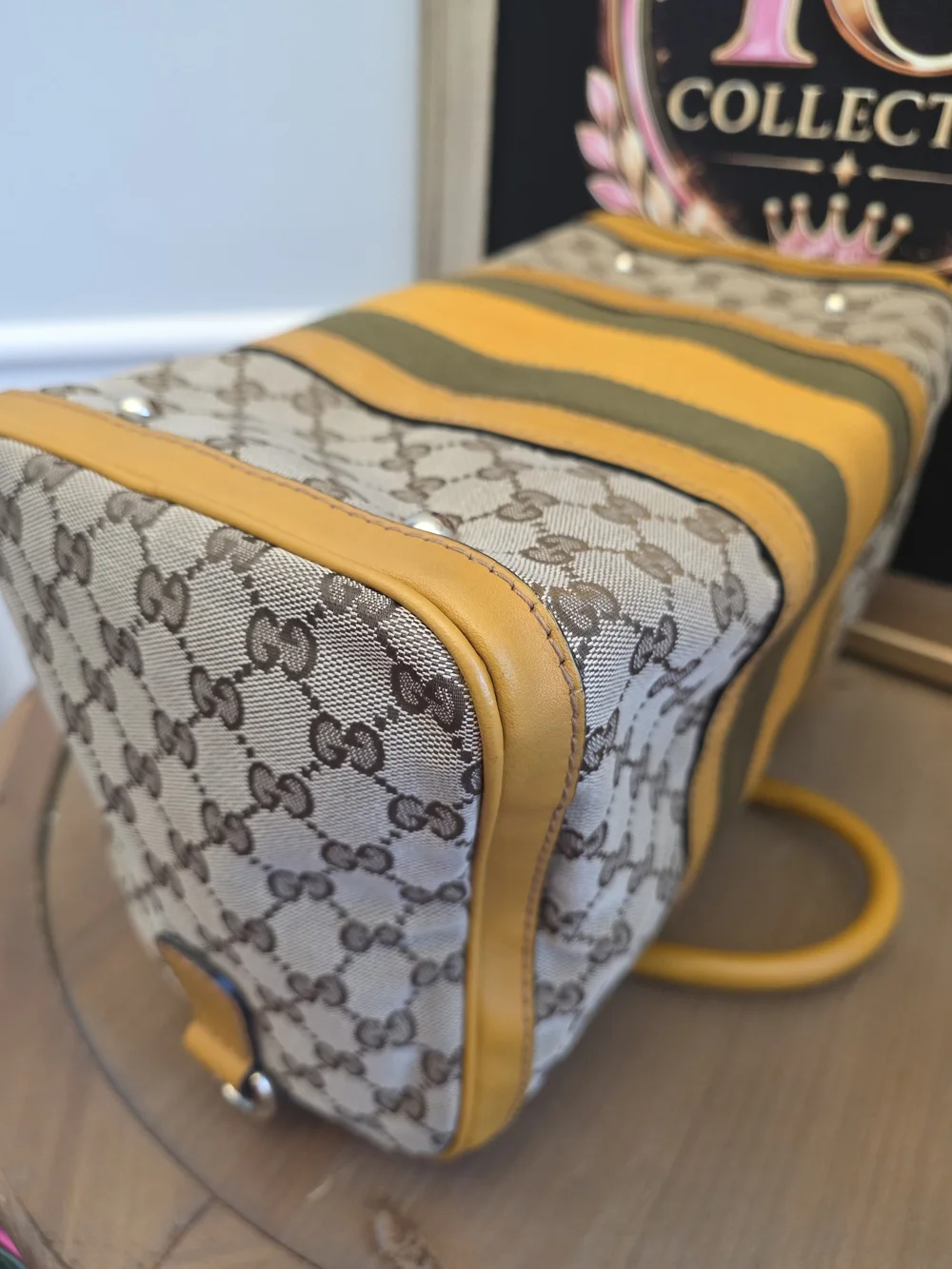 Gucci Vintage Web Medium Boston GG Canvas Yellow Green Bag